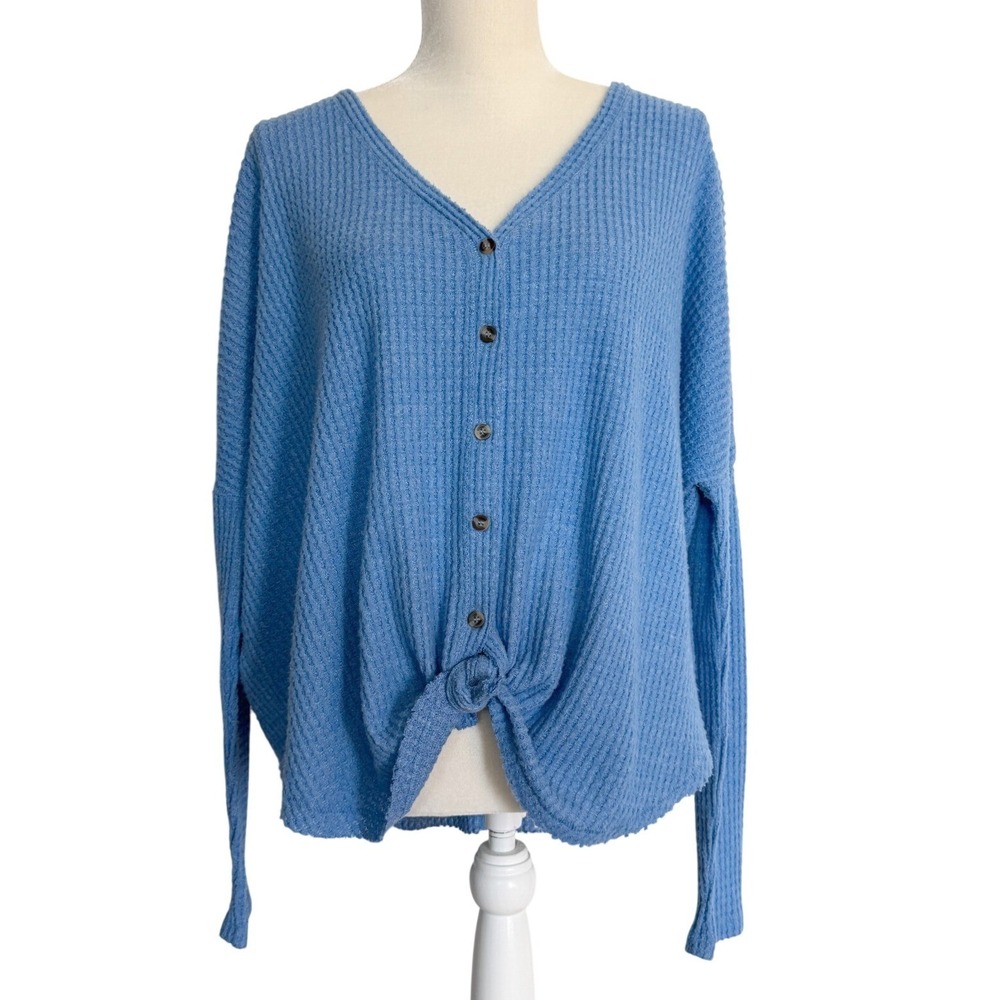 Out From Under Blue Oversized Waffle Knit Sweater Top M Lounge Casual Cozy